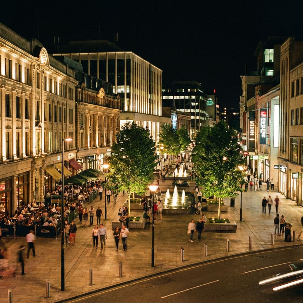 Commercial district outdoor LED lighting